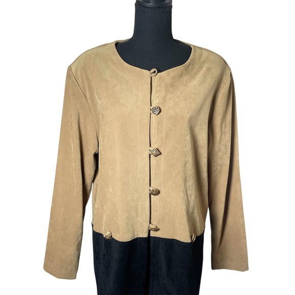 R&K Original Jacket Womens 14 Beige Black Stretch Round Neck Long Sleeve Classic - Picture 7 of 7